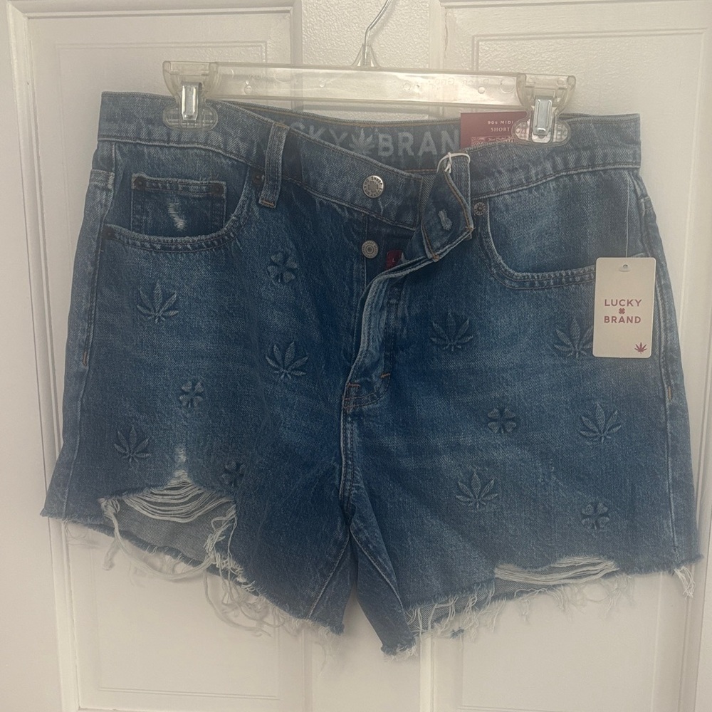Lucky Brand Distressed Embroidered Denim Cutoff Shorts - Blue